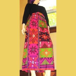 Vintage Psychedelic 60s SEARS MOD NEON Floral BOHO Maxi Dress wOw!
